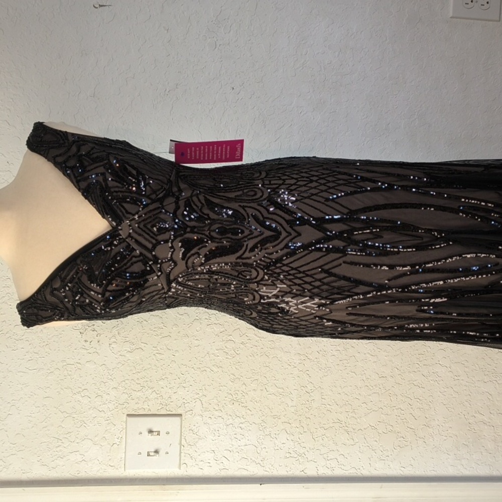 R & M Richards Black and Silver Sequin Prom Dress